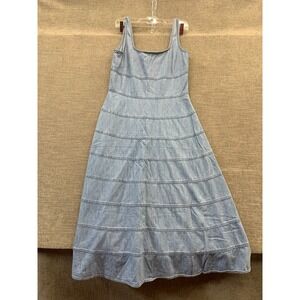Loft Chambray Seamed Fit &‎ Flare Midi Dress Womens 4 Blue Cotton Square Neck